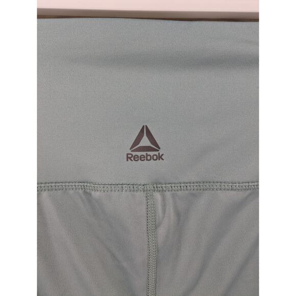 Reebok Capri Leggings M Blue Workout Activewear Wide Waistband Logo Slim Fit Gym - Picture 4 of 12